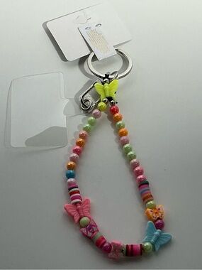 Multicolor Butterfly Beaded Keychain Phone with Pastic Attachment for Phone